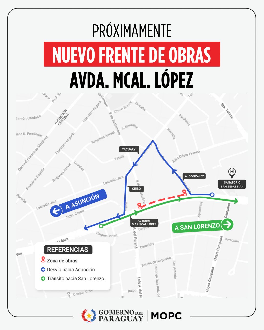 Inician nuevos desvíos en Fernando de la Mora por obras sobre Mariscal López