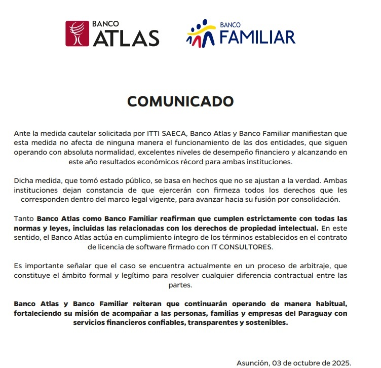 Atlas y Familiar afirman que responderán con firmeza en defensa de la fusión